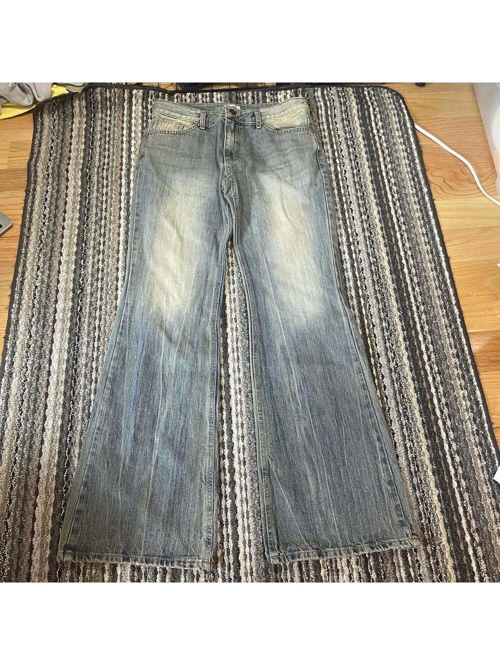 JJIM Womens Mud Wash Faded Flare Jeans High Rise Blue Denim Size L (28)